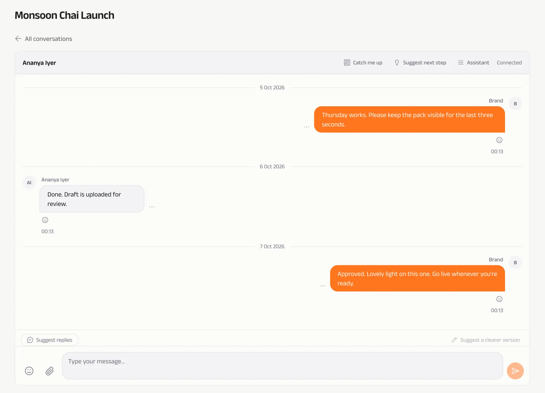 Campaign chat between the brand and a creator about a draft